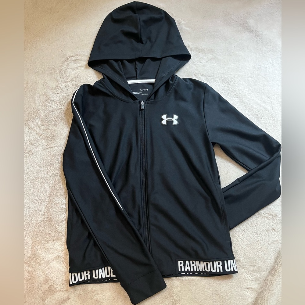UNDER ARMOUR: “Girls’ Play Up Full Zip Jacket” Y/LG | black athletic hoodie